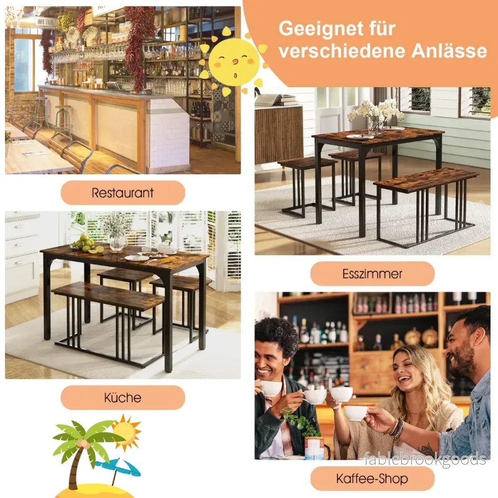 Matbord – med bänk och pallar set om köksbord industriell matgrupp för kök – 2 4 120 x 60 x 75 cm – Brun - Bild 3