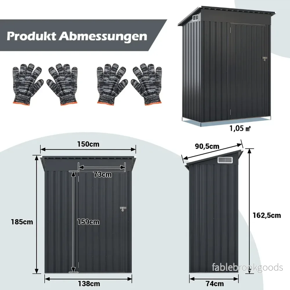 Trädgårdshus – i metall | m³ redskapsbod med taktak – 150 x 90,5 x 185 cm 1,5 – Mörkgrå - Bild 2