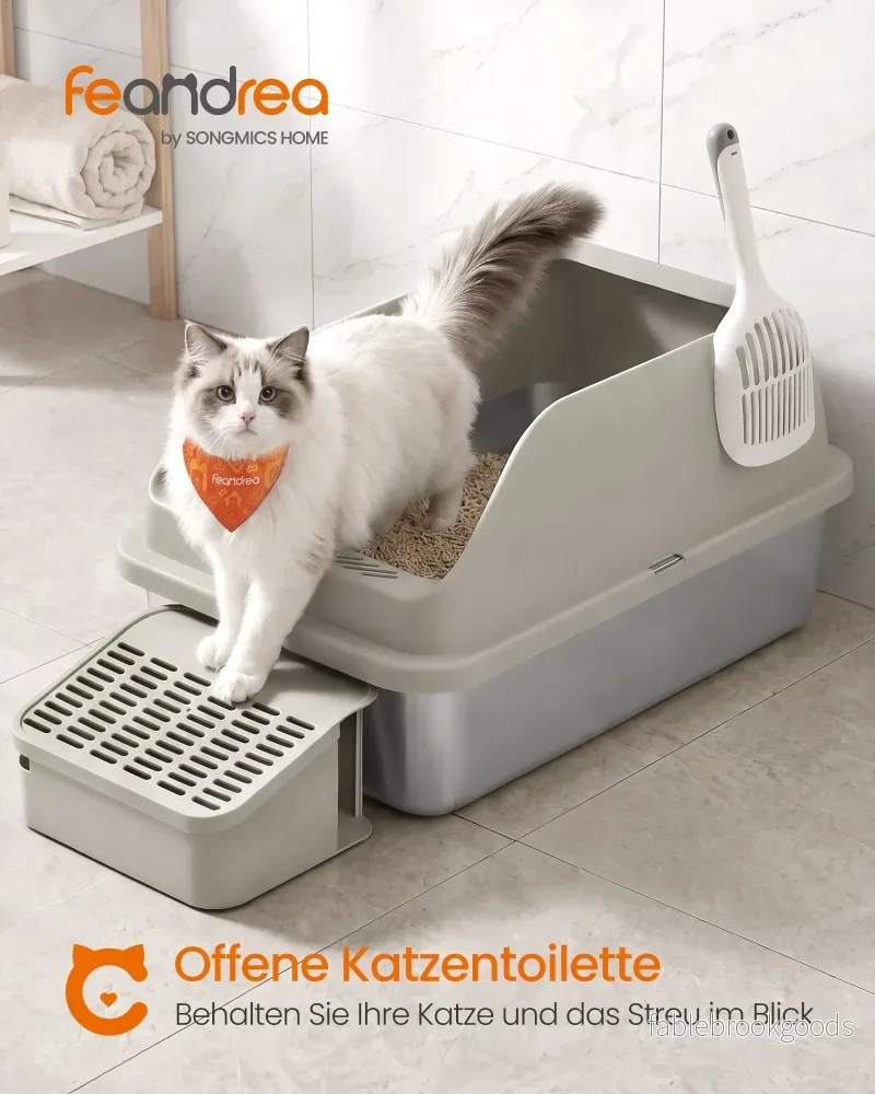 Kattenbak - Van Roestvrij Staal - Met Hoge Rand en Schep - Koffiebruin - 61 x 41 x 30,2 cm - Bild 2