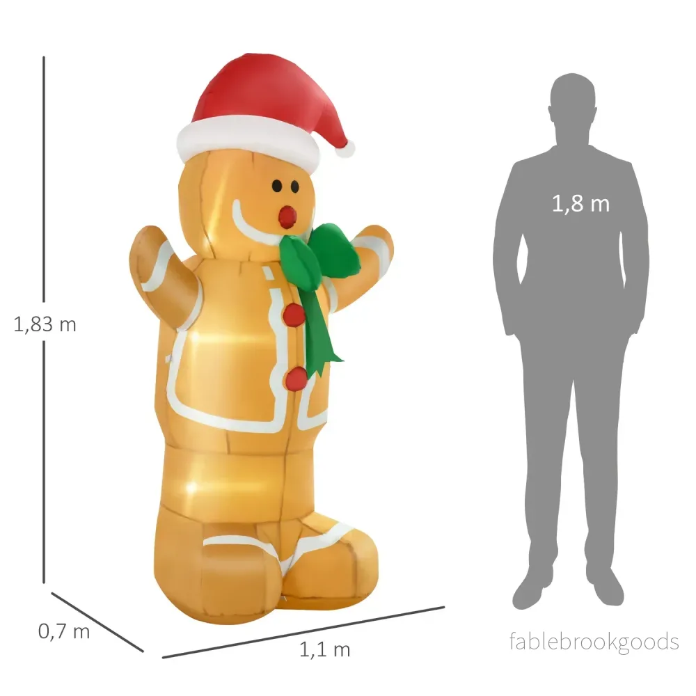Uppblåsbar pepparkaksgubbe med LED-lampor, 183 cm utomhusdekor - Bild 3