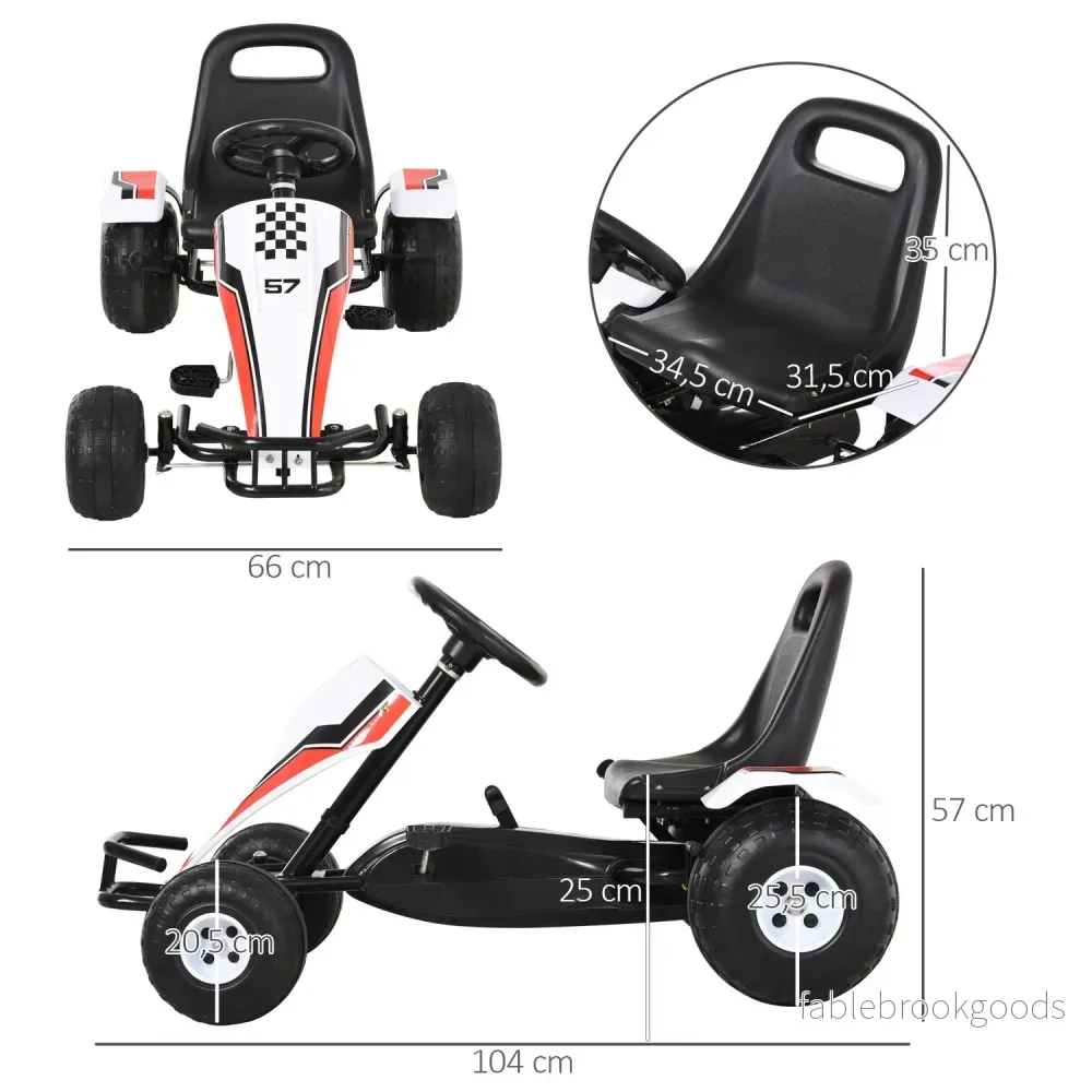 Pedal Go Kart för barn – Stålram, vit, 3-8 år - Bild 3