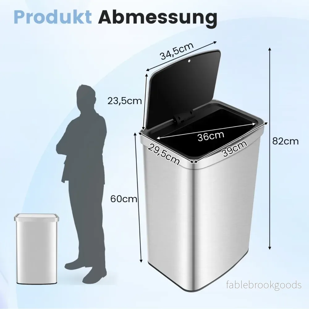 50L – papperskorg med sensor och lock Automatisk soptunna av rostfritt stål plast – Silver - Bild 2
