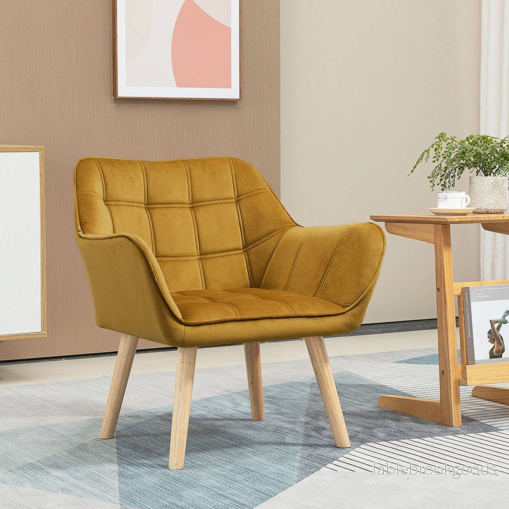 Yellow Velvet Scandinavian Wing Chair – 67x61,5x71 cm - Bild 2
