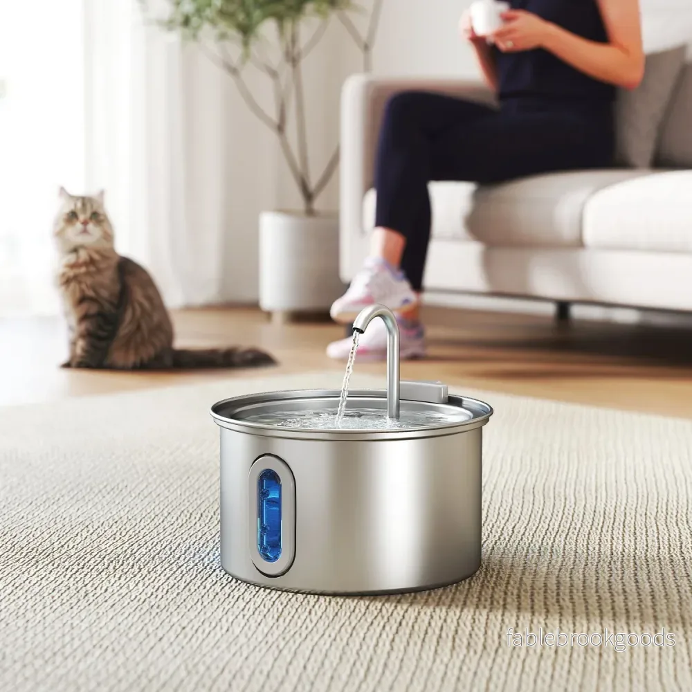 Kattfontän 2,5L dricksfontän för katter med tyst pump LED aktivt kolfilter 19,4 x 19,4 x 18,7 cm - Bild 2