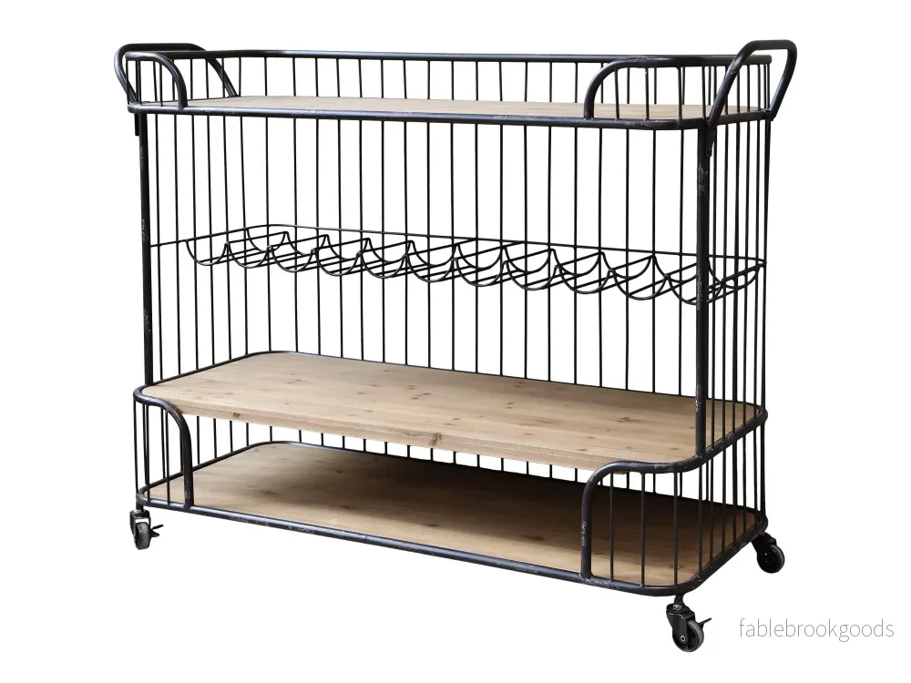 Rustik vagn i granträ med hyllor och vinställ - Bild 2