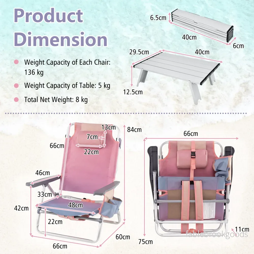pack – strandstolar med bord, hopfällbara campingstolar justerbar ryggstöd Färgrik – 2 – Färgglad - Bild 2