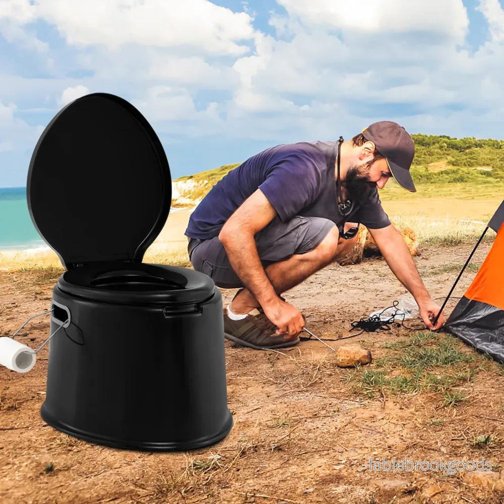 Bärbar – campingtoalett med avtagbar hinkinsats rese upp till belastning – 200 kg – Svart - Bild 3