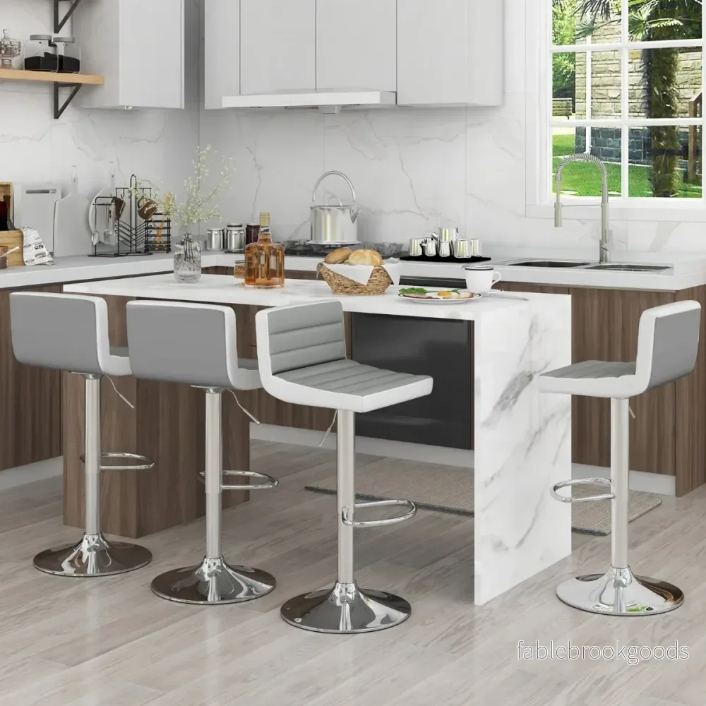 Set – med barstolar höjdjusterbara svängbara kökspall stolpall – 2 82-102 cm – Grå - Bild 3