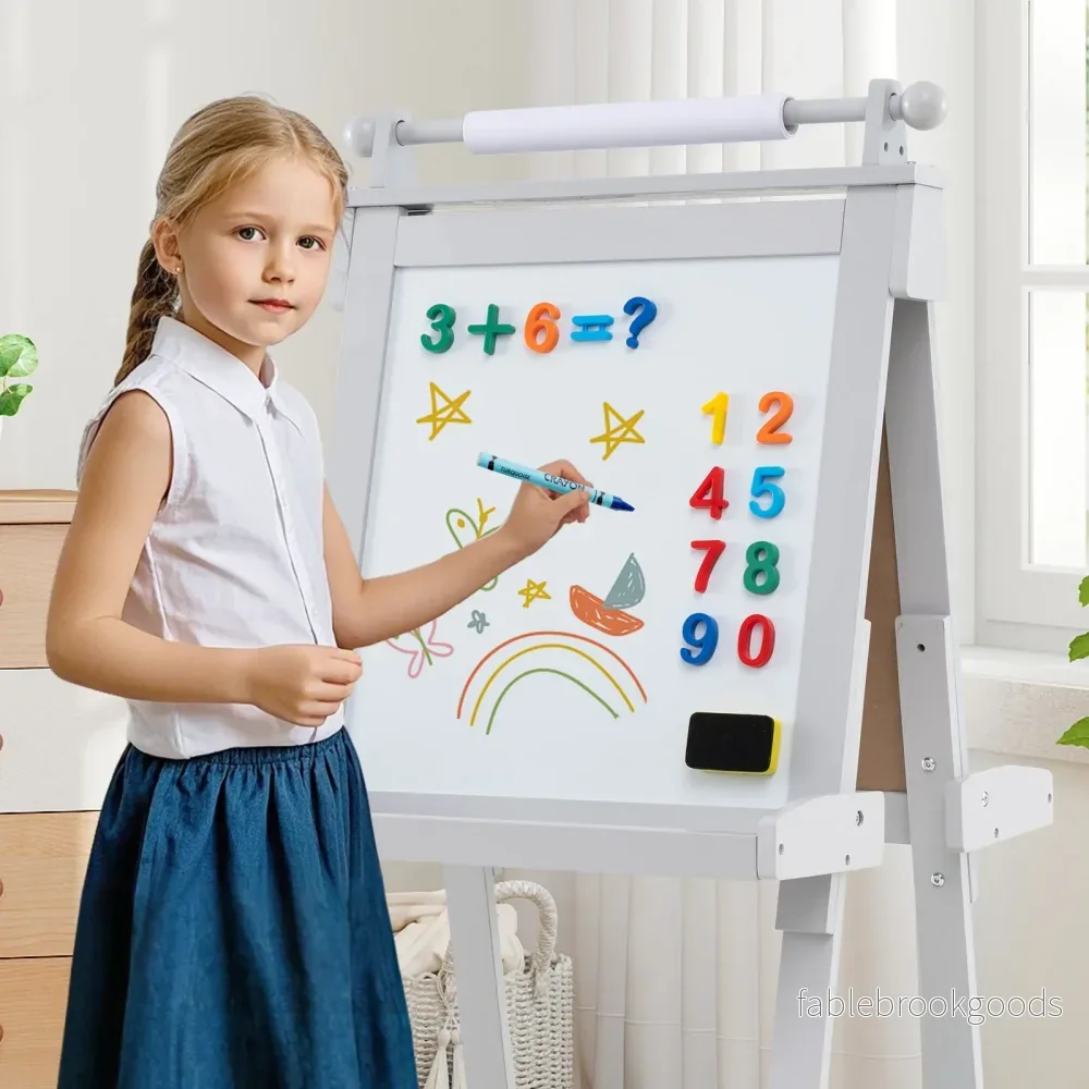Barn – H höjdjusterbart tavla med whiteboard och magnetisk hopfällbar staffli – Grå - Bild 3