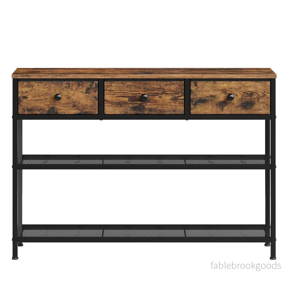 Consoletafel – 3 Stoffen Laden – 2 Gaasplanken – Bruin Consoletafel – 3 Stoffen Laden – 2 Gaasplanken – Bruin