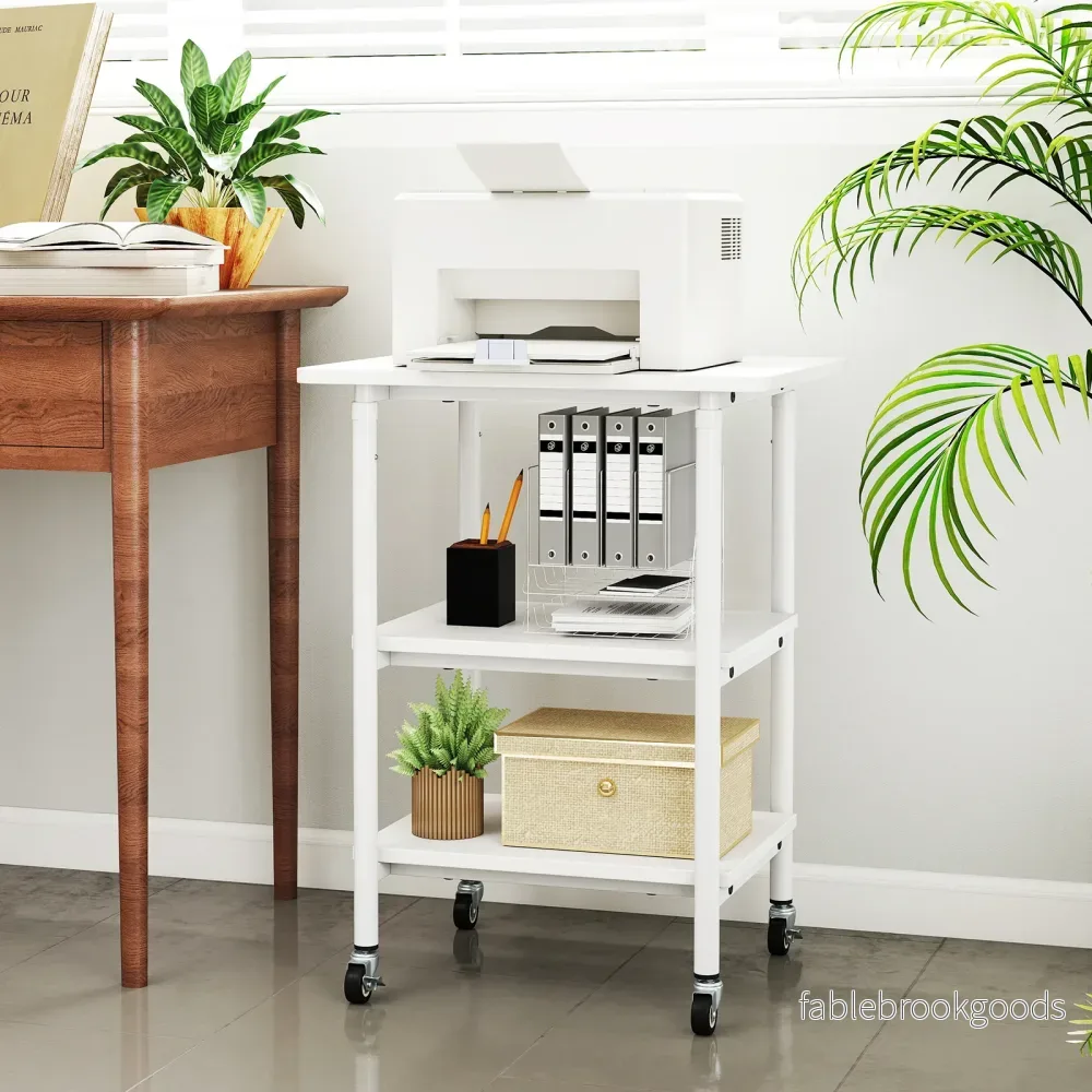 stegs – höjdjusterbar skrivarbord med hyllor och hjul – 3 – Vit - Bild 3