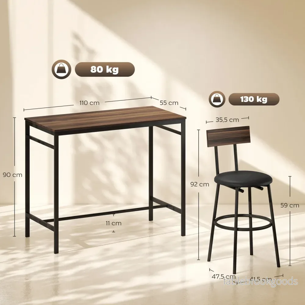 Barbordsset, 5 delar, trä och stål, industridesign - Bild 3