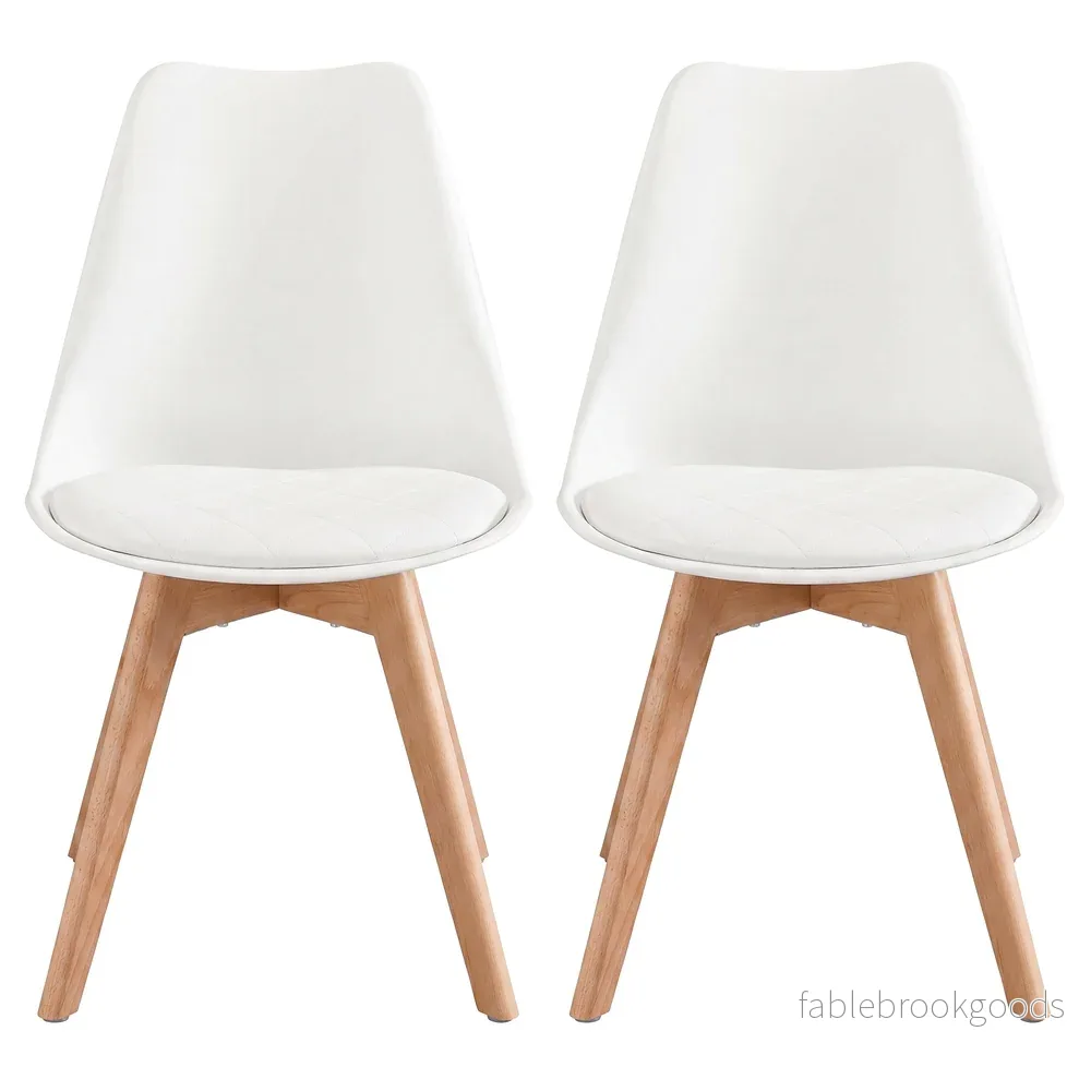Eetkamerstoel – 2-Delige Set met Massief Houten Poten – Wit, naturel hout – 46,5 x 57 x 79 cm Eetkamerstoel – 2-Delige Set met Massief Houten Poten – Wit, naturel hout – 46,5 x 57 x 79 cm