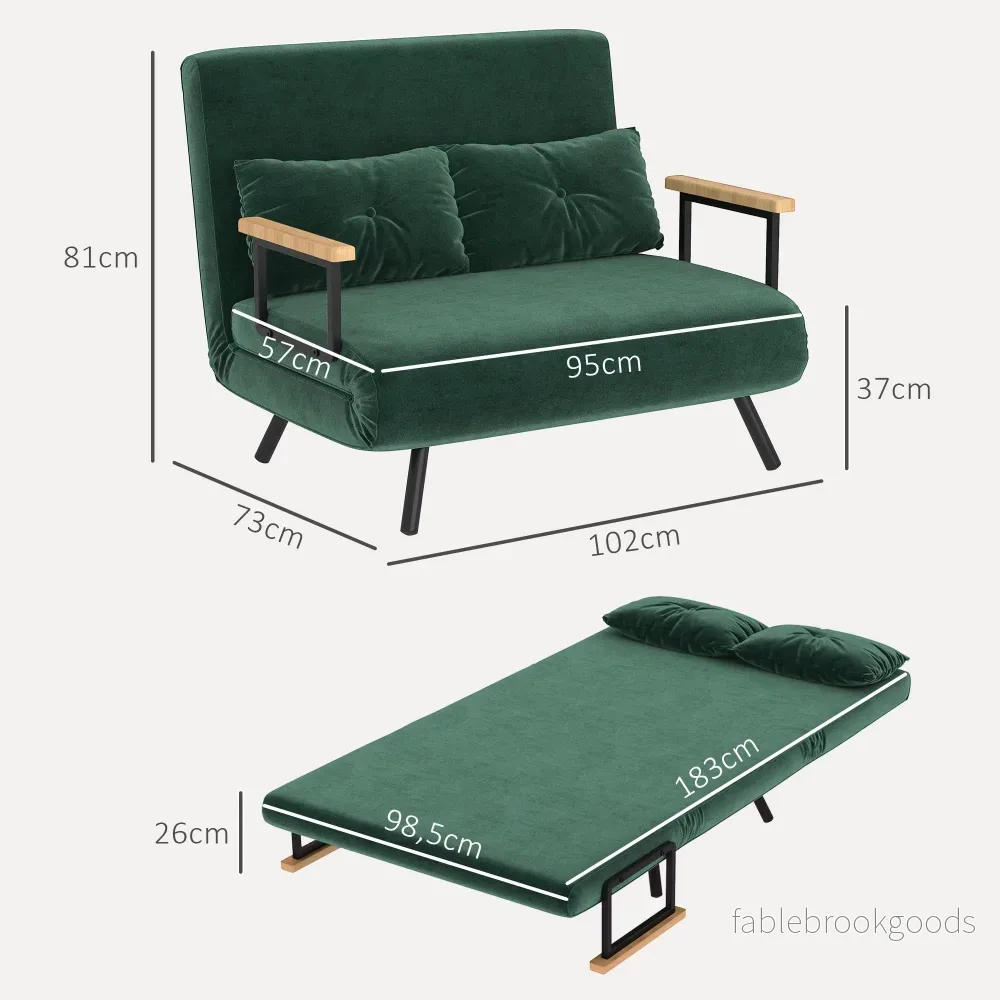 Bäddsoffa med justerbart ryggstöd, grönt tyg - Bild 3