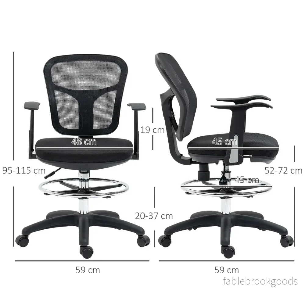 Ergonomisk kontorsstol i mesh, svart – justerbart armstöd och fotstöd - Bild 3