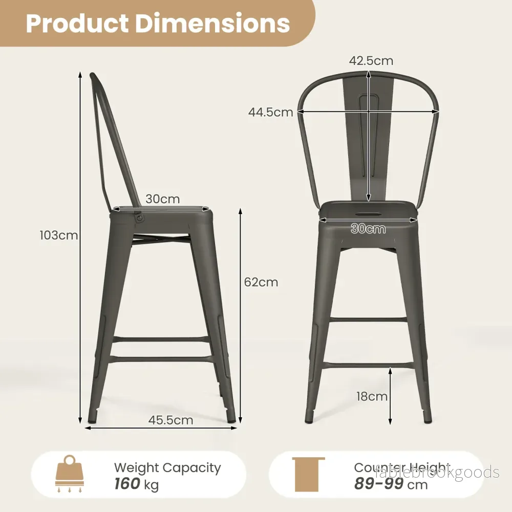 Set – med barstolar i stål, stapelbara avtagbar rygg, – 4 44,5 x 45,5 x 103 cm - Bild 2