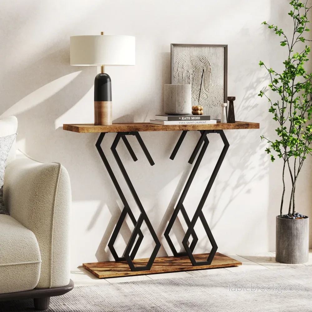 Konsolbord – i konstmarmor Foyerbord med justerbara fotkuddar – Brun - Bild 3