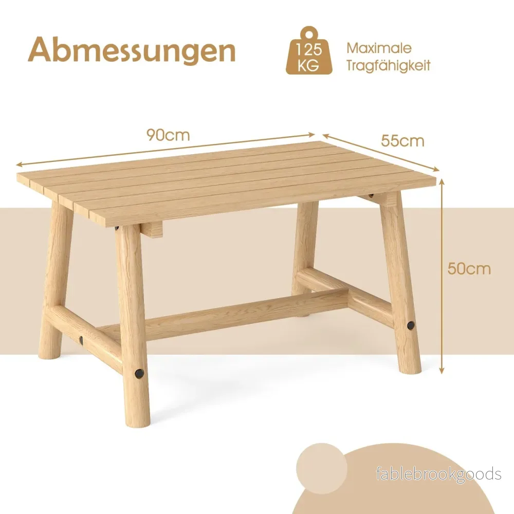 Trädgårdsbord – i massivt trä rektangulärt kaffebord med ribbotten terrassbord balkongbord – Natur - Bild 2