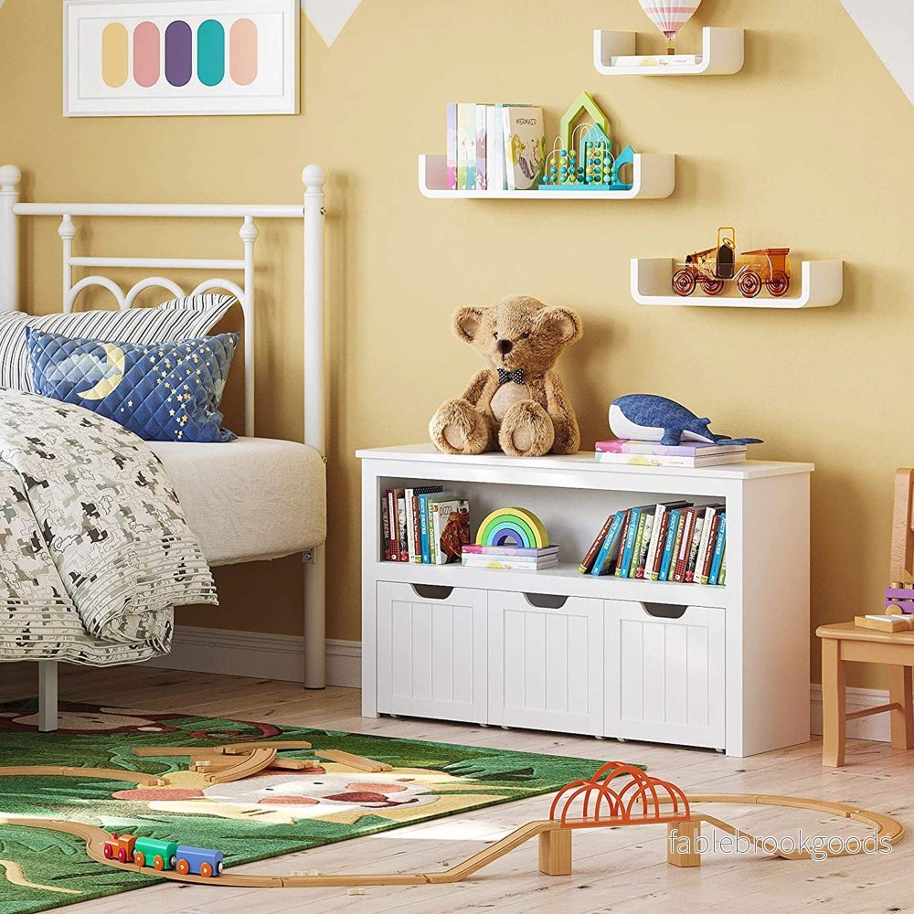 Leksaksskåp – Organizer med hjul – 3 fack – Vit - Bild 3