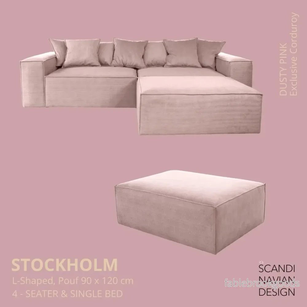 Stockholm L- Shaped sofa/single bed Exclusive Corduroy Dusty Pink removable & washable cover Stockholm L- Shaped sofa/single bed Exclusive Corduroy Dusty Pink removable & washable cover