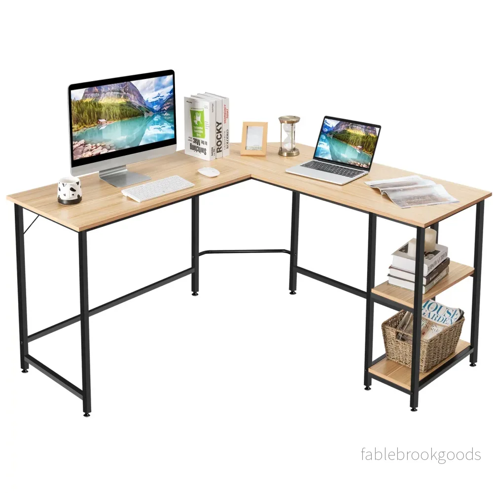 L – format skrivbord hemmakontor med hyllplan – 2 138 x 60 x 75 cm – Natur