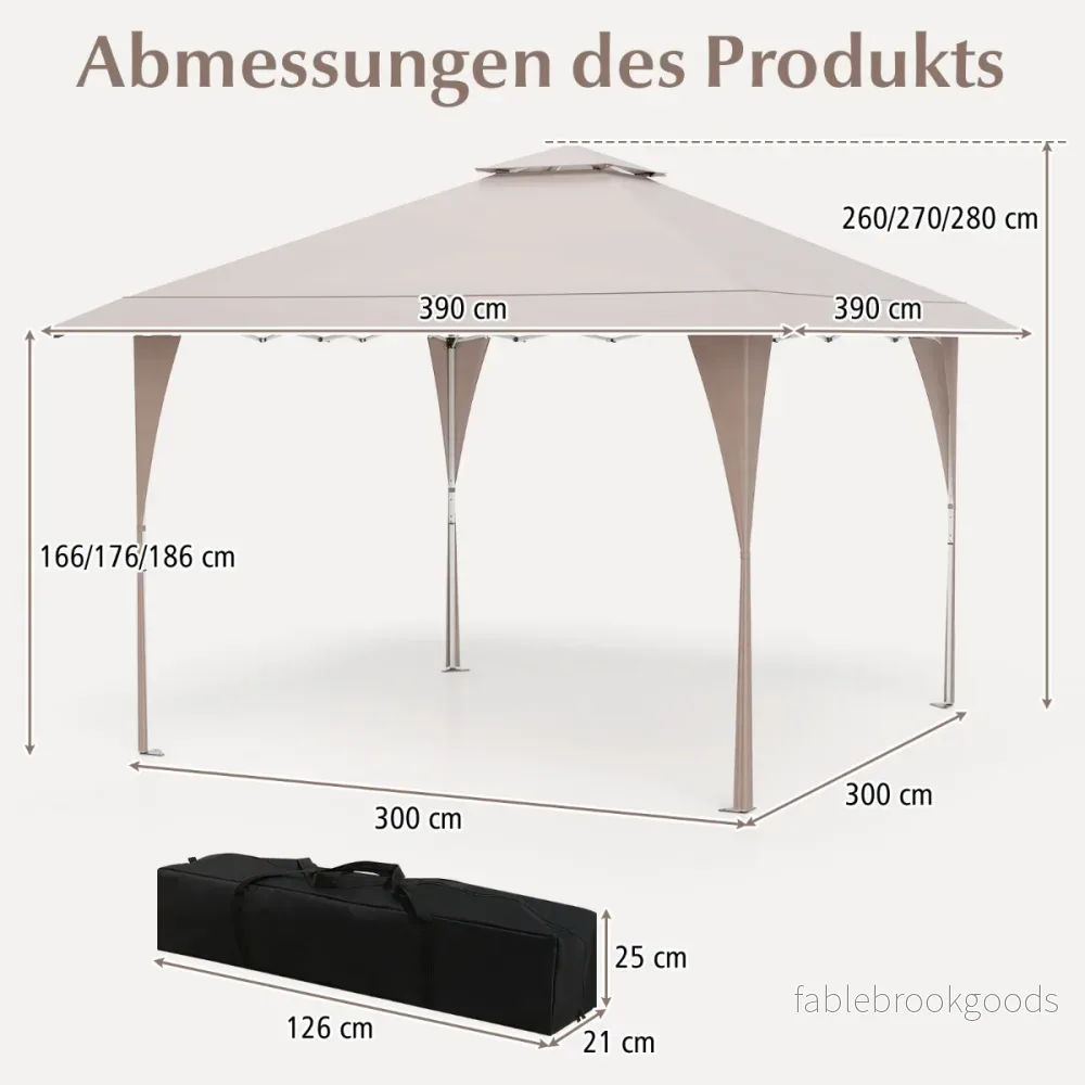 Pop – Up paviljong med dubbelt tak och metallram Höj sänkbart – 4 x 4 m – Khaki - Bild 2