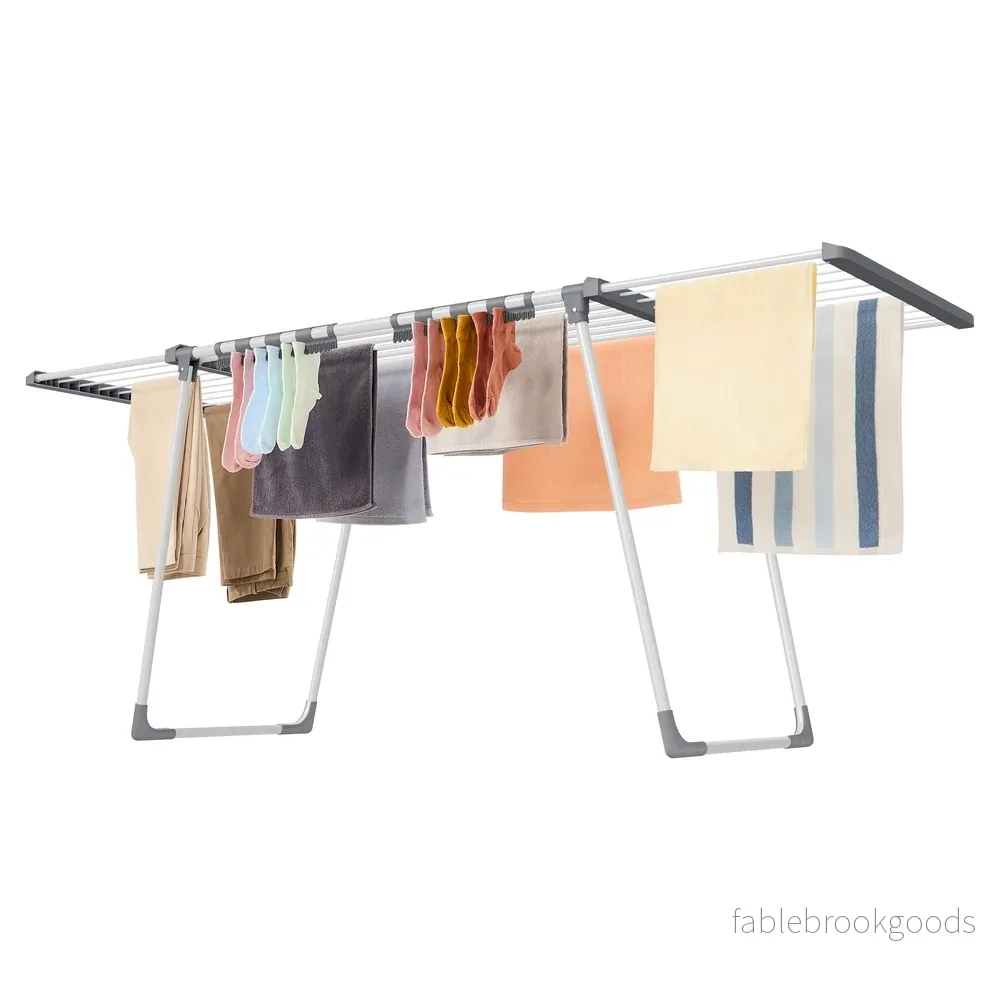 Wasdroogrek - 62,5 x (113,5-200) x 90 cm - 22 m² droogoppervlak - uitschuifbare zijvleugels - opvouwbaar - wit-grijs - maximale draagkracht 24 kg - Bild 2