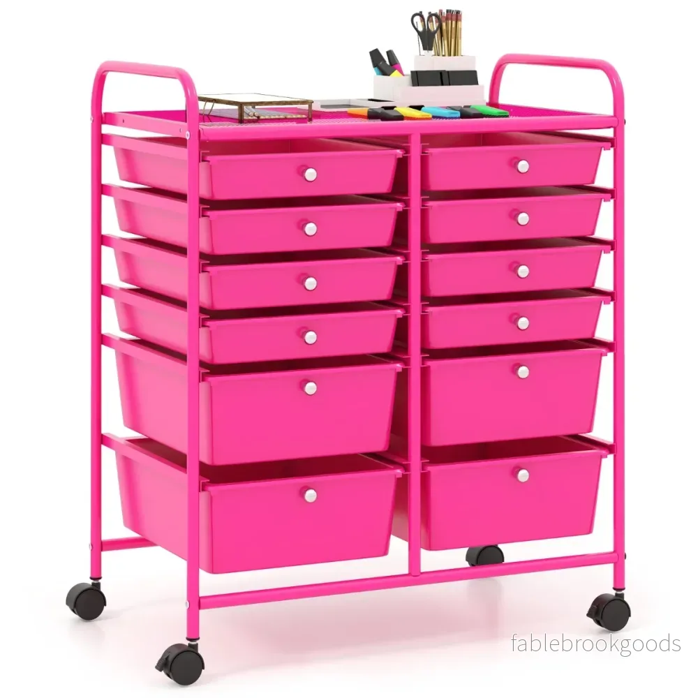 Rullvagn – med stapelbara lådor Lådvagn Rullcontainer metallstativ och avställningsyta – 12 – Rosa