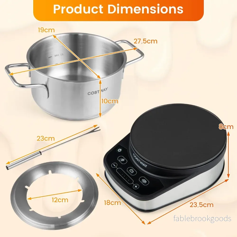 Elektriskt – fondue set 1200W med uttagbar 3L gryta i rostfritt stål – Svart och silver - Bild 2