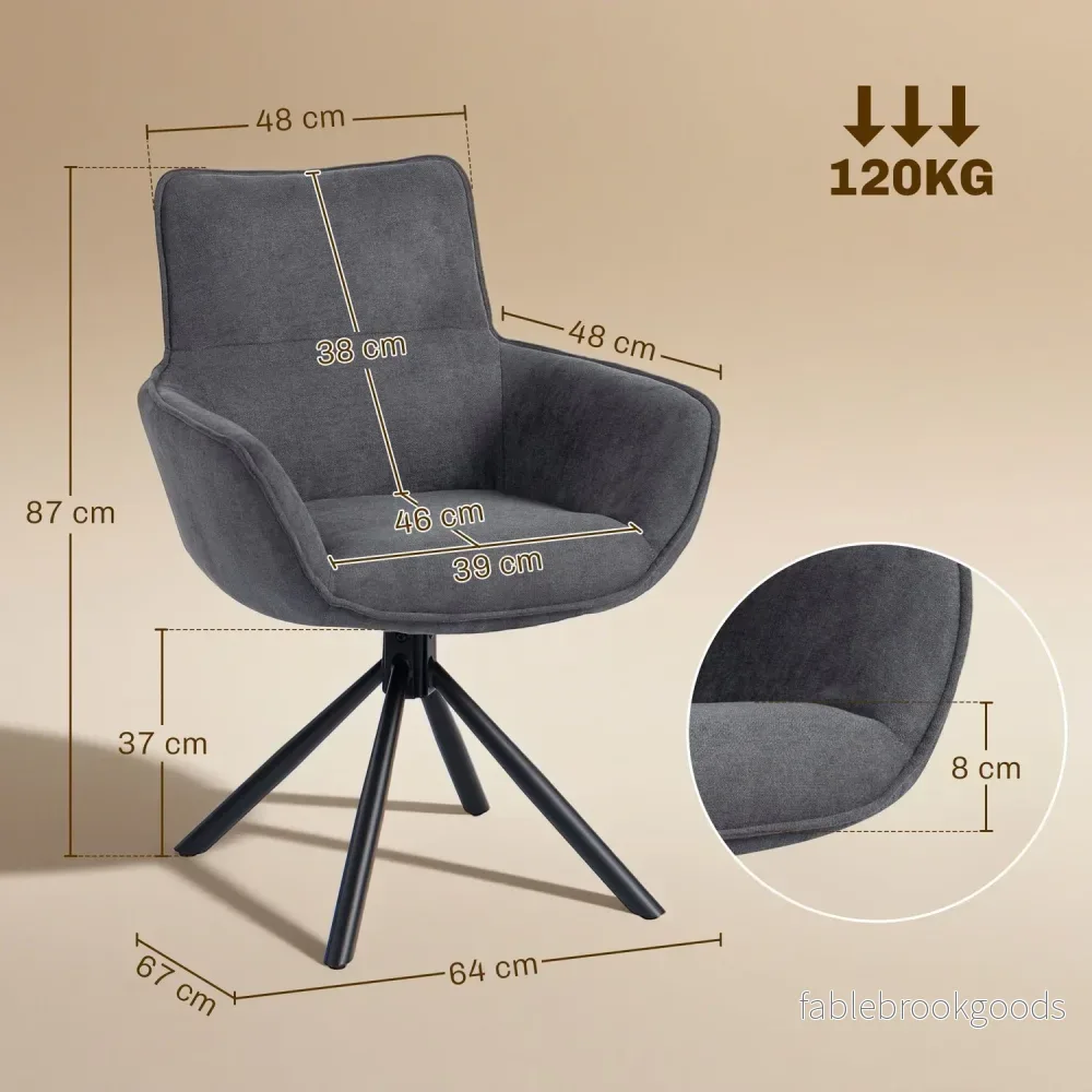 Snurrstolar för matsalen, set om 2, stoppade, armstöd, mörkgrå - Bild 3