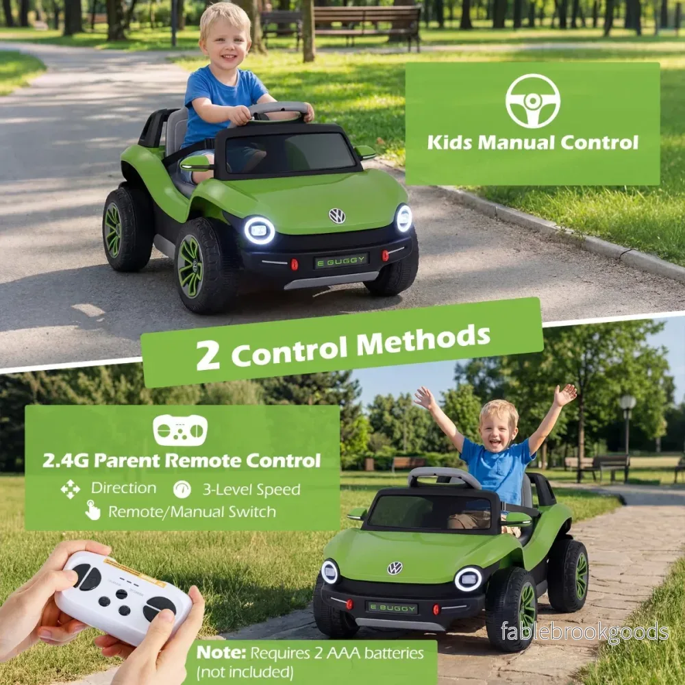Barns – elbil VW inkl. 2,4G fjärrkontroll 12V elektrisk elfordon – Grön - Bild 3