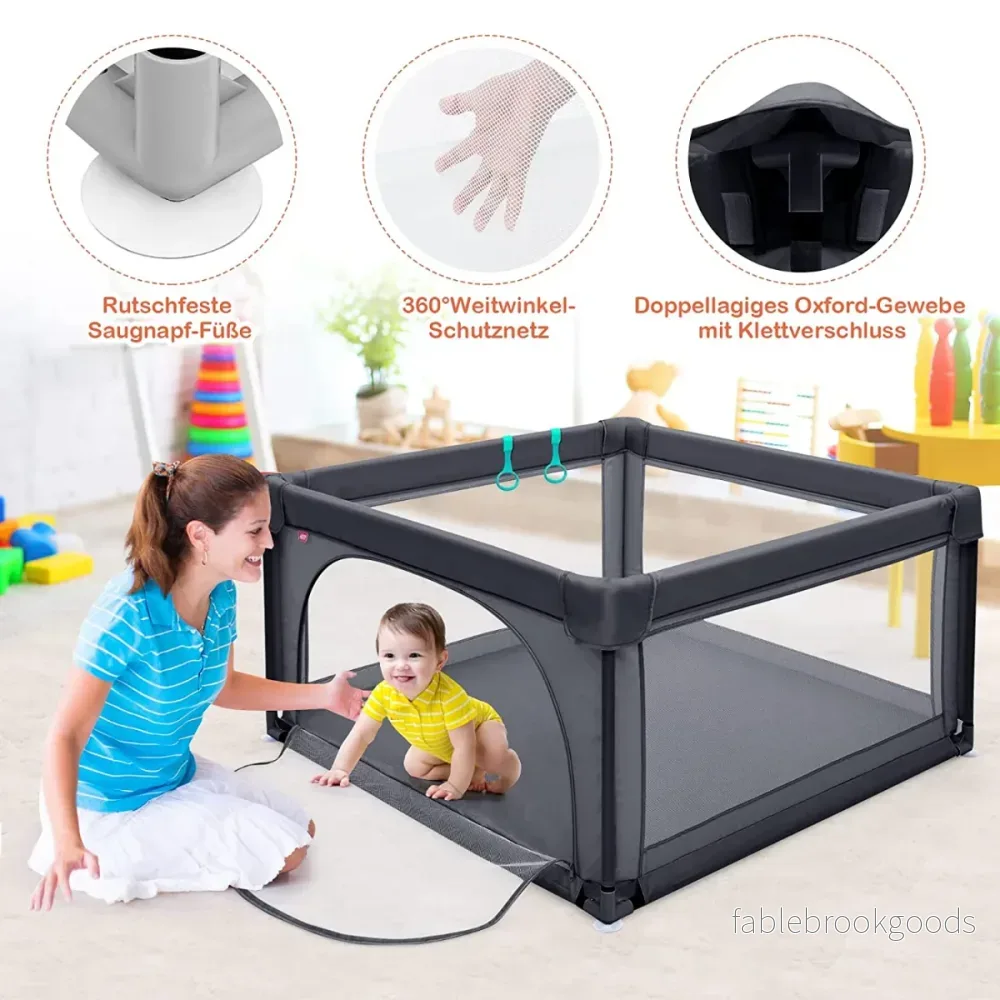 Baby – lekhage med lekkulor andningsnät – 50 120 x 120 cm – Mörkgrå - Bild 2