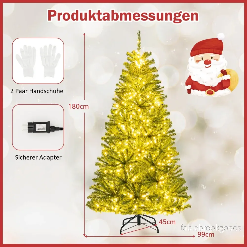 Belyst – Konstgjord Julgran Fällbar med Varmvita LED lampor Grenspetsar – 700 680 180 cm – Grön - Bild 2