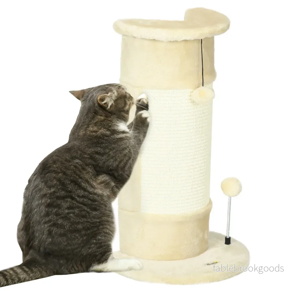 Kattskrapstolpe med boll – 58 cm sisal, gräddvit