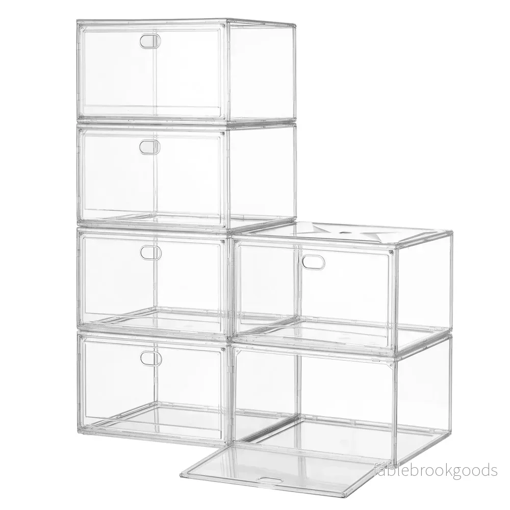 Schoenendozen - Set van 6 - Stapelbaar - Magnetische Deur - Wolkenwit