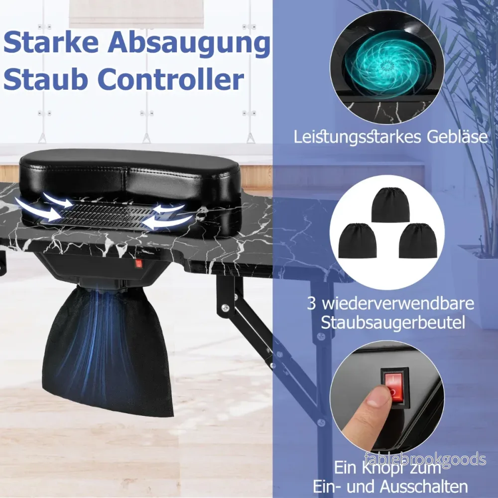 Manikyrbord – hopfällbart nagelbord med elektrisk dammuppsamlare – Svart - Bild 3