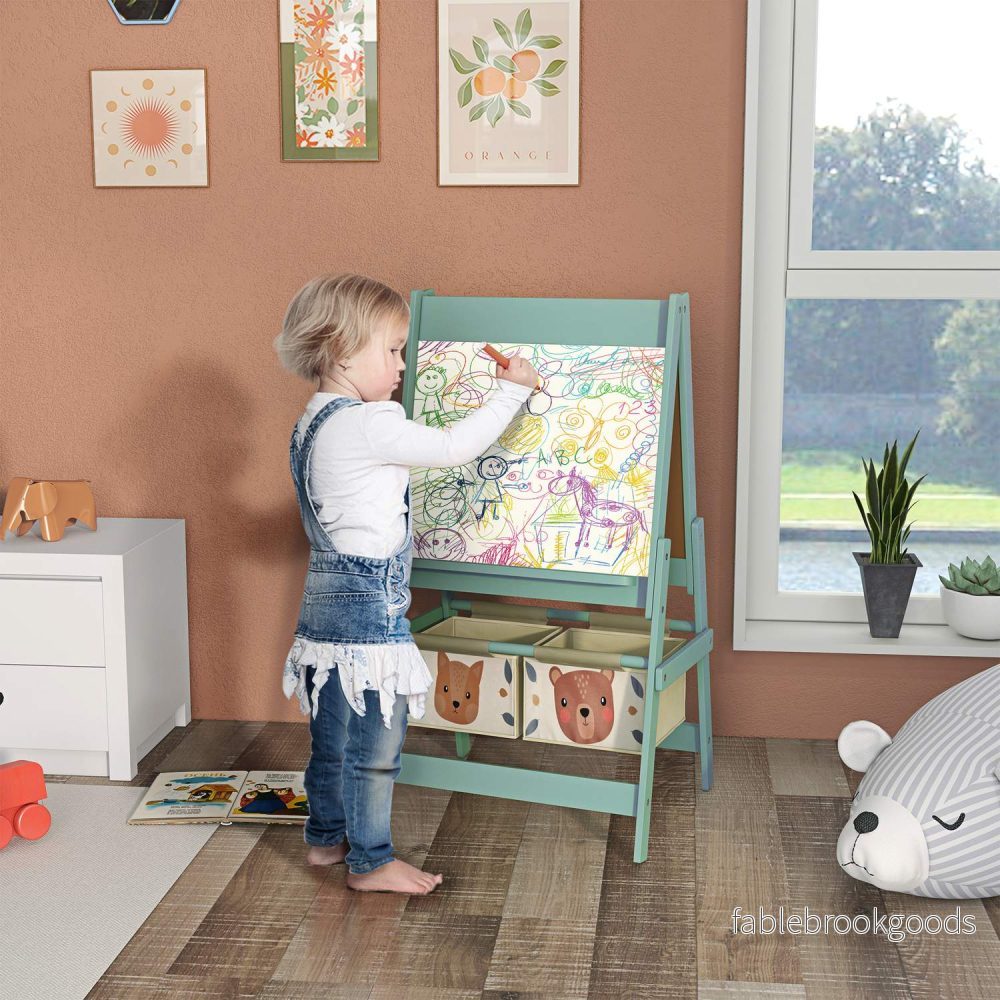 3-i-1 staffli för barn – Svarta tavla och whiteboard med pappersrulle - Bild 2