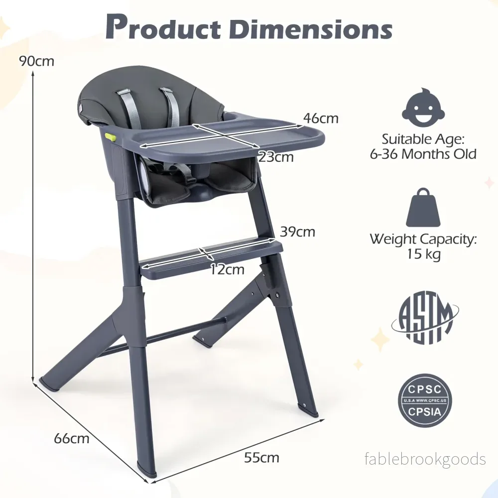 Barnmatstol – 3‑i‑1, barnstol med justerbar bricka och fotstöd, max – 15 kg - Bild 2