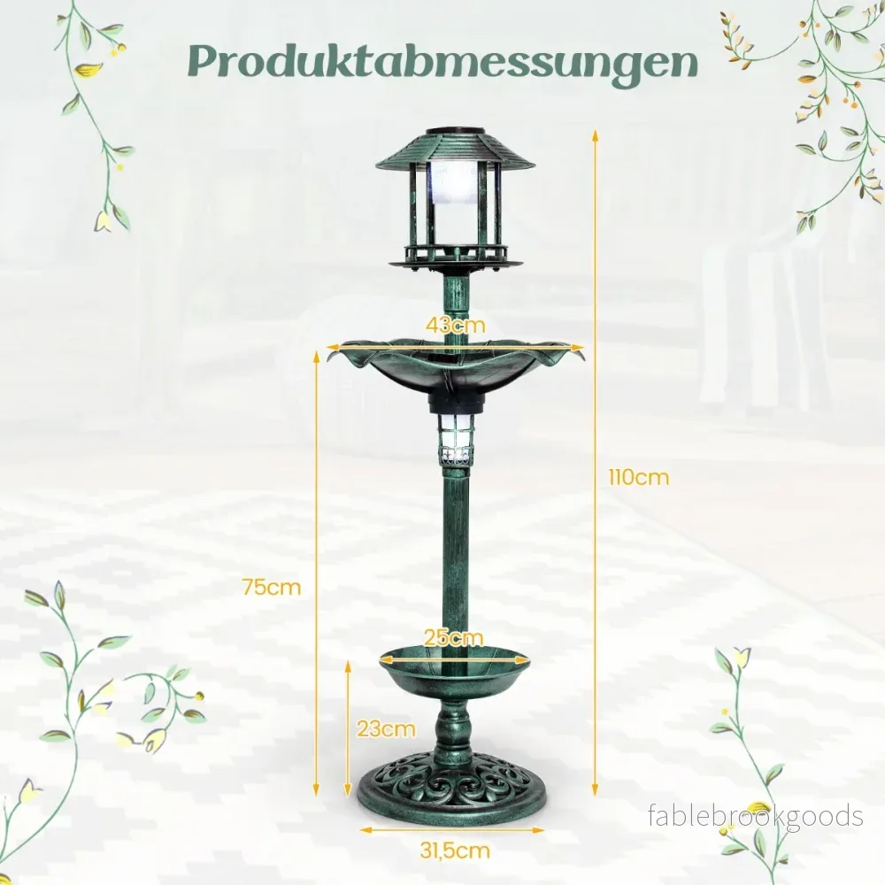 Fågelbad – med Solar Light Blomkruka Fågelmatare – Ø 43 x 110 cm – Grön - Bild 2