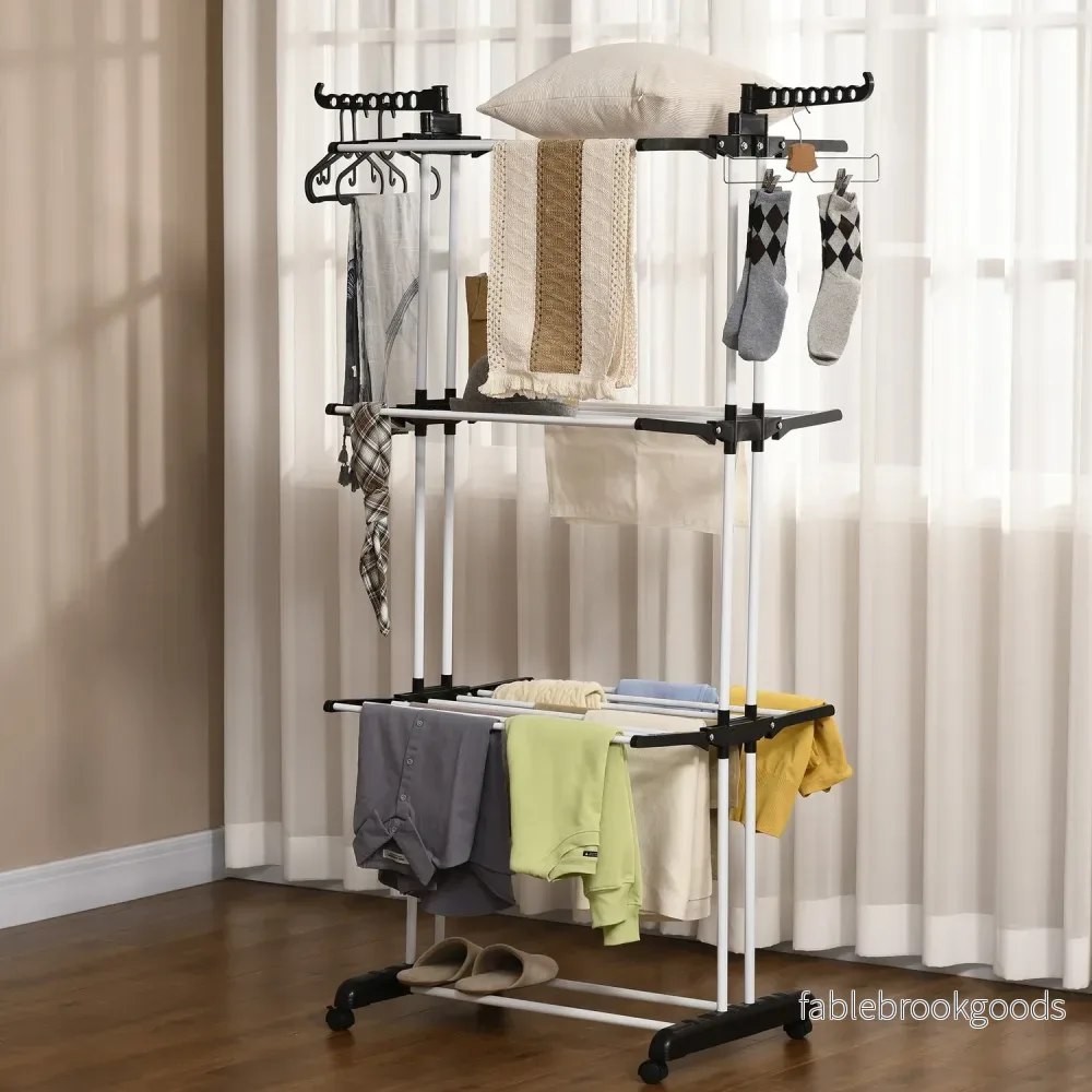 Utdragbar Black Tower Clothes Airer med hjul 4 nivåer - Bild 2