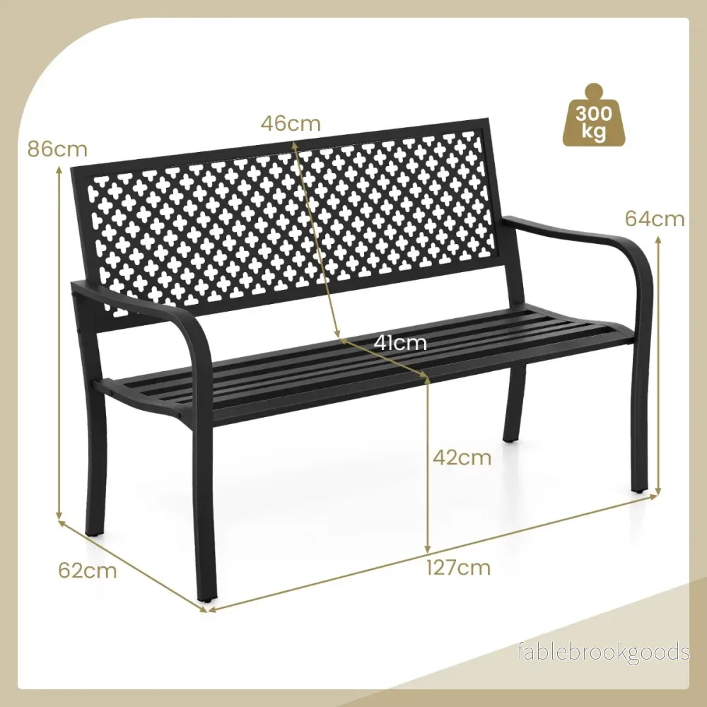 Trädgårdsbänk – Metall väderbeständig för sitsig parkbänk med ryggstöd och armstöd – 2-3 127 x 62 x 86 cm – Svart - Bild 2