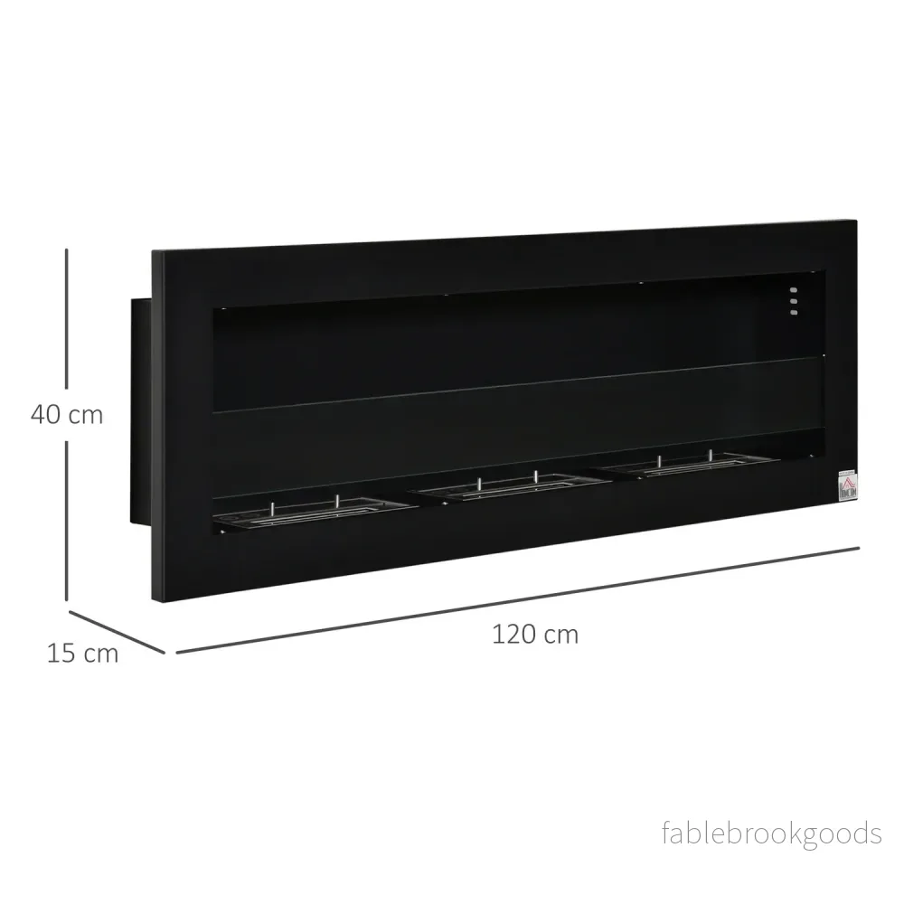 Inbyggd Etanol öppen spis, 3 brännare, 120cm, Svart - Bild 3
