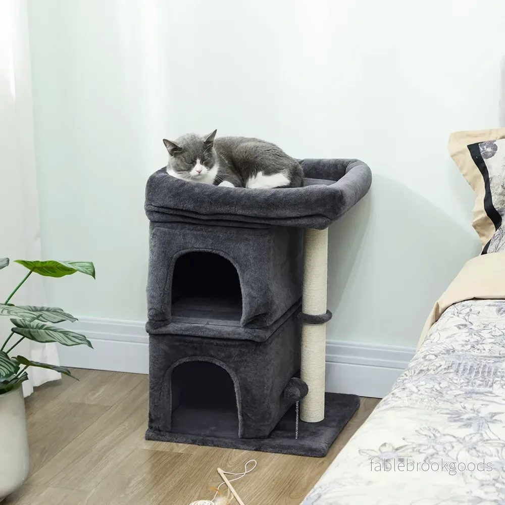 Klösträd med 2 grottor, plattform, sisalstolpar, mörkgrå - Bild 2