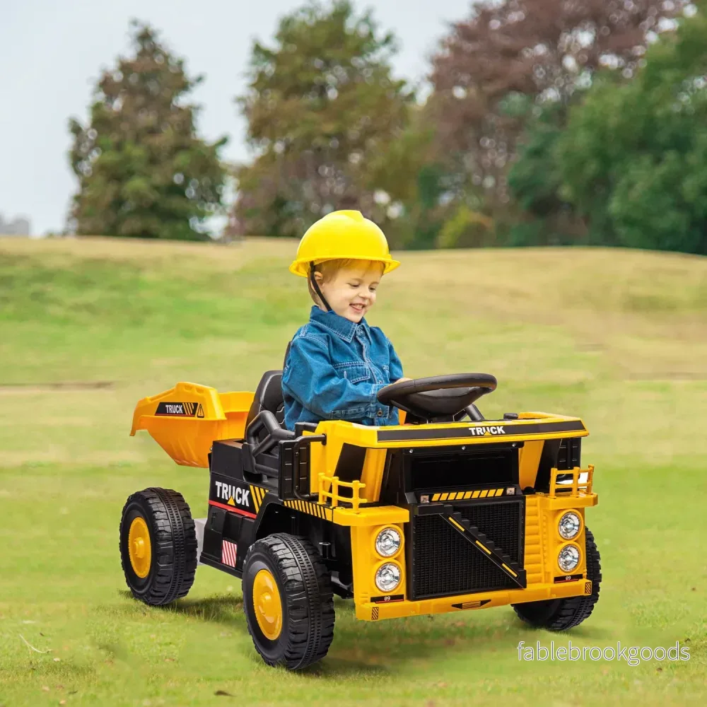 Elektrisk åktraktor för barn med spade, gul - Bild 2