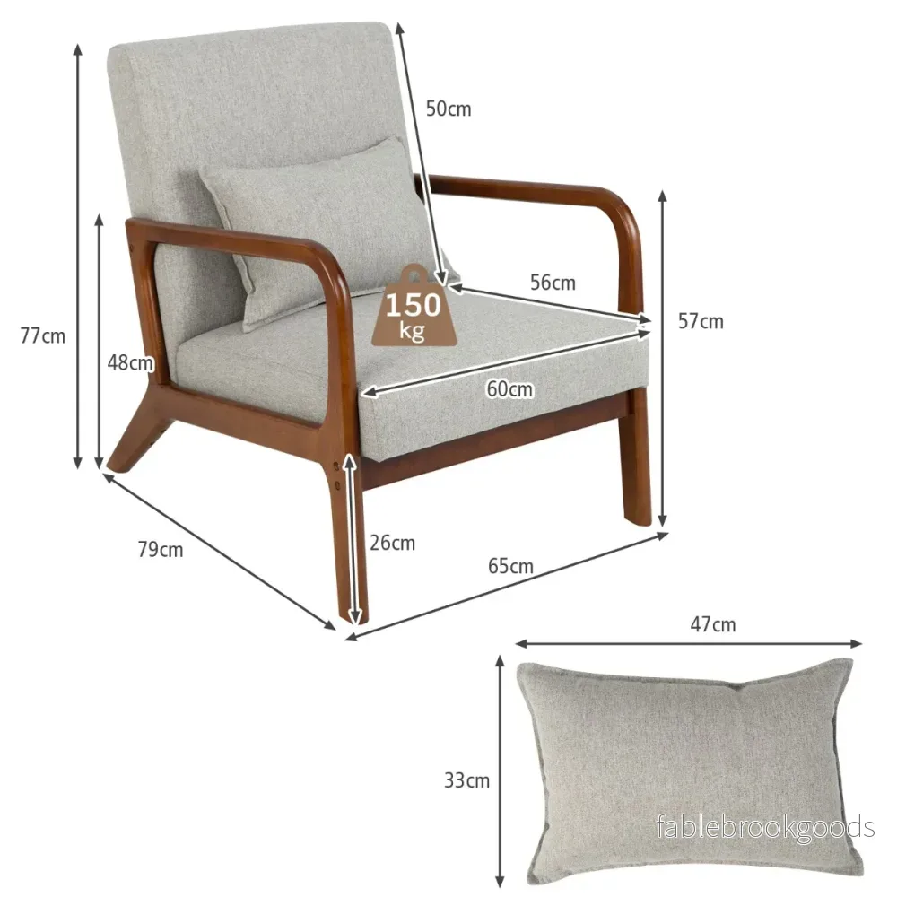 Fåtölj – Vardagsrum Loungestol Klädd Modern Accentstol Trä med armstöd – 65 x 79 x 77 cm – Grå - Bild 2