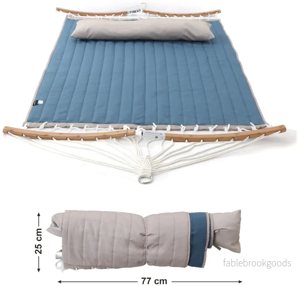 Hangmat - 2 Persoons - 200 x 140 cm - Met Kussen - Blauw-Beige - Bild 2