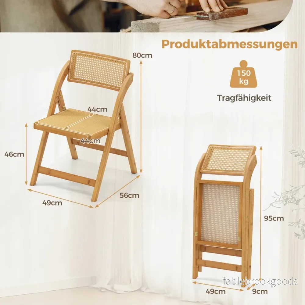 pack – Rattan Fällstolar med bamburam Kökstolar i Boho stil bärförmåga – 2 150 kg – Natur - Bild 2