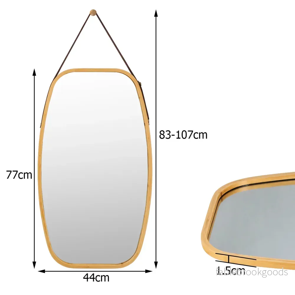 Smyckesspegel – med bamburam och justerbart läderband – 77 x 44 x 1,5 cm – Natur - Bild 2