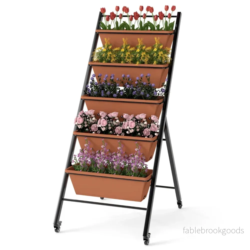 våningar – vertikalt odlingsbädd med hjul blomsterbädd planteringslådor blomlåda – 5 – Brun