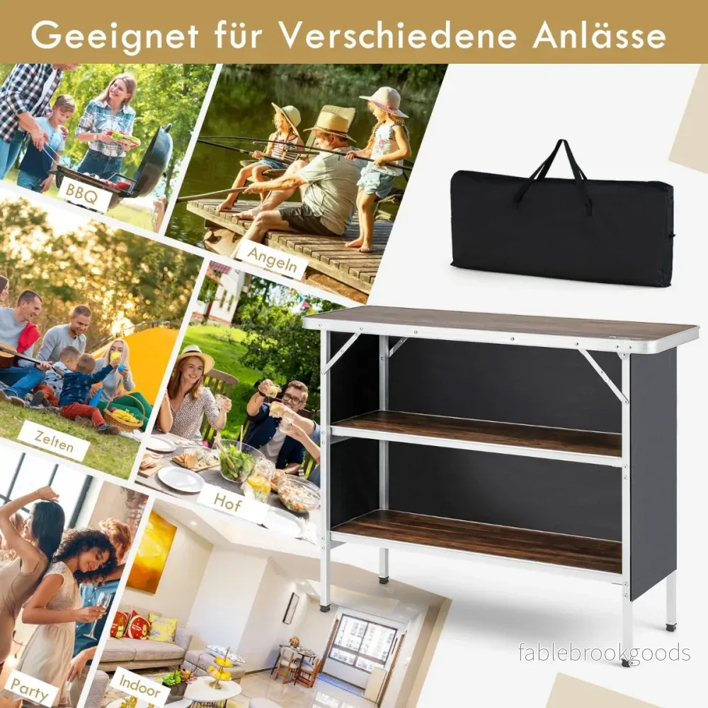 Fällbart – aluminium campingbord med vånings hyllor skåp – 2 – Kaffe - Bild 2
